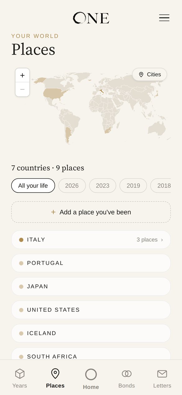 Places: the countries of your life on a map