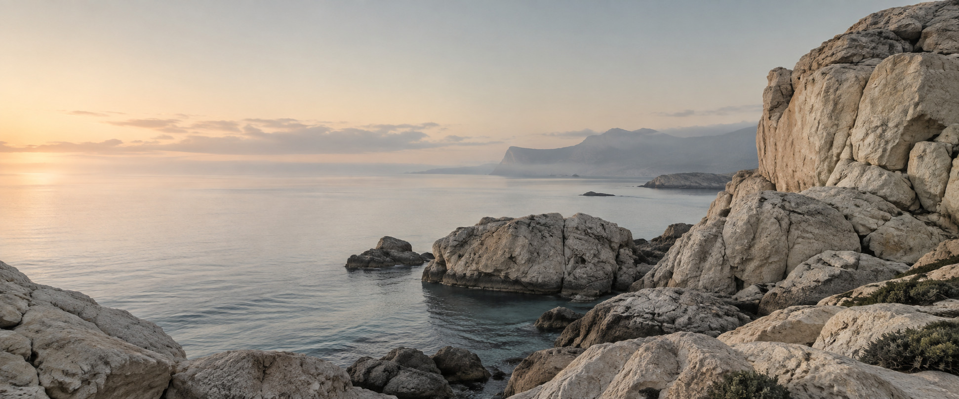 Pale Mediterranean rocks in quiet dawn light