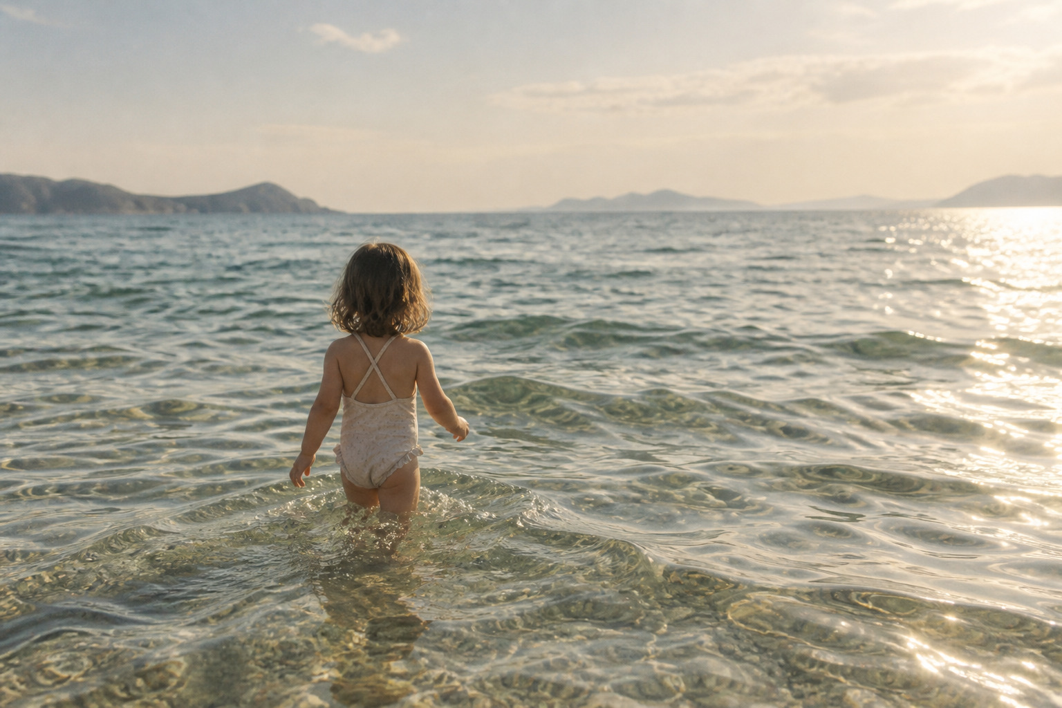 A child entering the sea for the first time